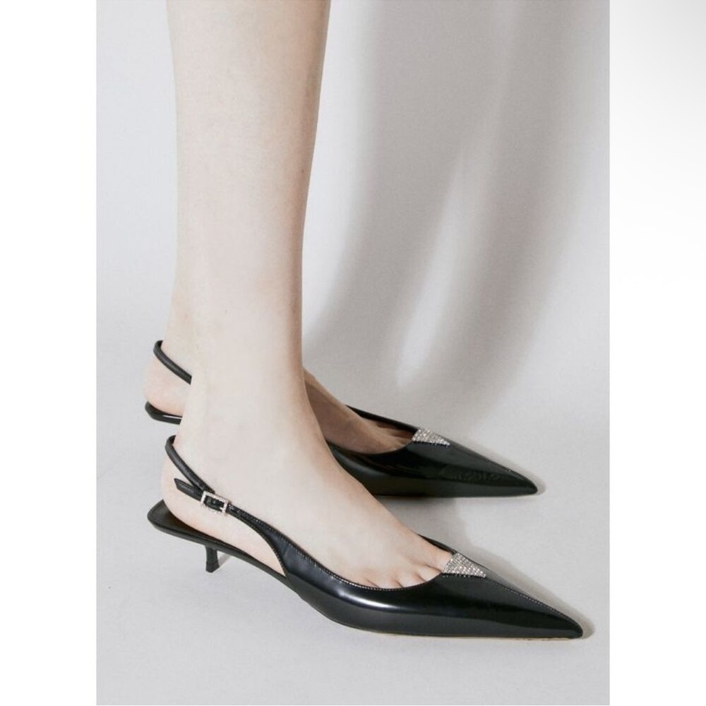 Saint Laurent | Cherish Glazed Leather Rhinestone Slingback, 30mm - Picture 10 of 16
